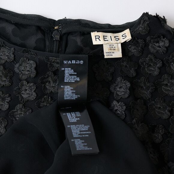 Reiss Women’s Top Sz 4 Black 3D Floral Embroidered Dark Cottagecore Whimsigoth - Picture 6 of 9